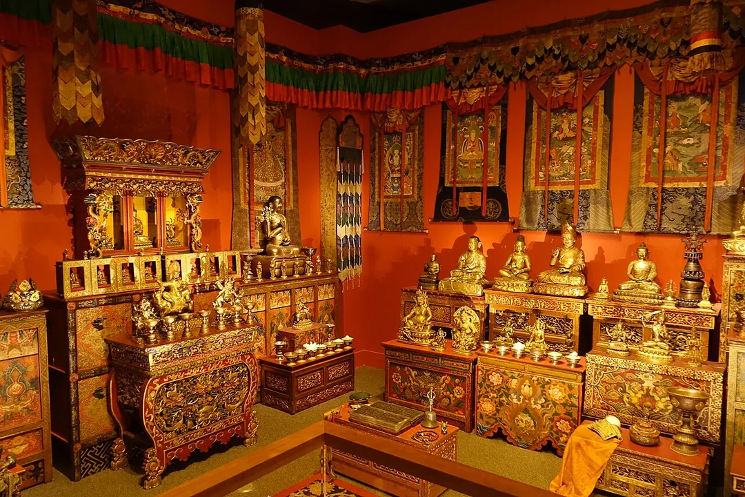 Sacred Tibetan Buddhist Shrine Room Illuminated by Offering Lamps — Smithsonian National Museum of Asian Art · Public Domain