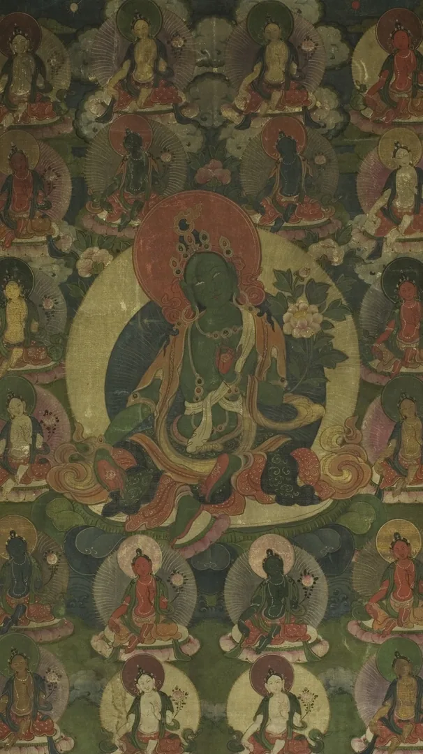 Green Tārā Surrounded by the Twenty-One Tārās — The Art Institute of Chicago (65926)