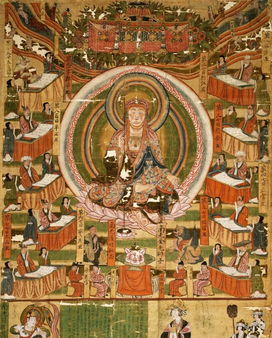 敦煌藏经洞十世纪《被帽持锡杖摩尼宝地藏菩萨》设色绢本画 — 法国巴黎吉美亚洲艺术博物馆藏 (MG 17662)